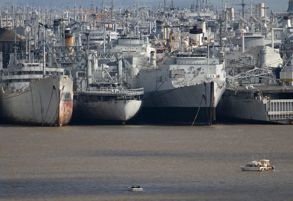 The mothballed “Ghost Fleet” of decommissioned vessels slowly decayed, leaking fuel and shedding metals and toxic paint into San Francisco Bay for 40 years. 