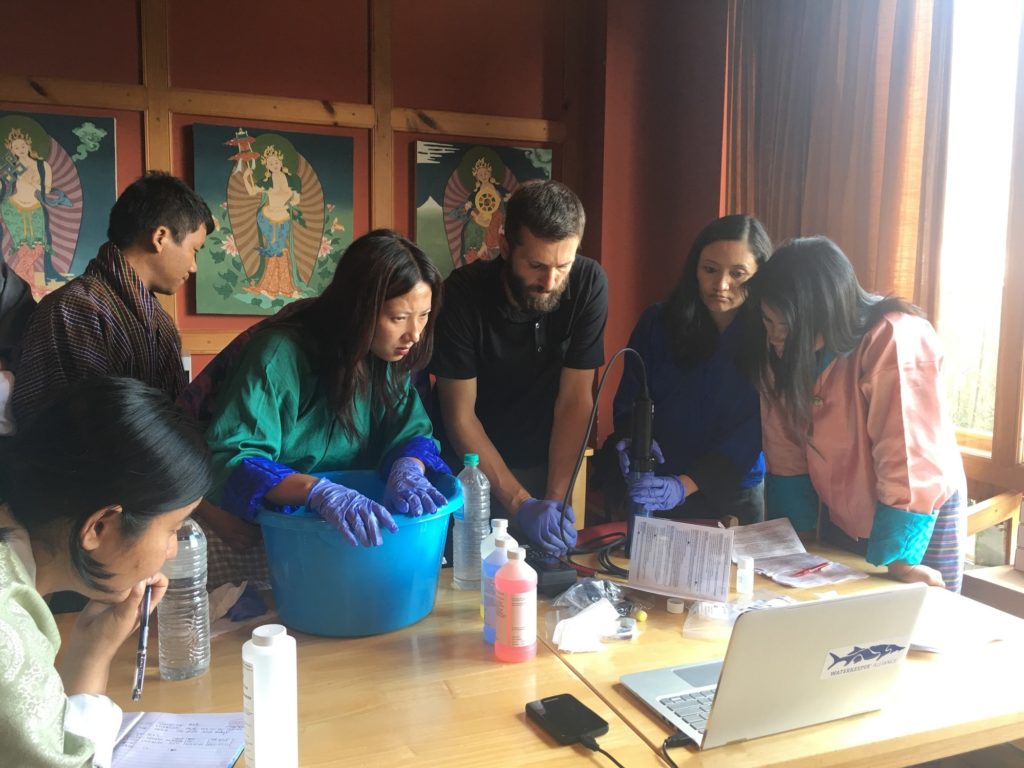 Christian Breen provides initial classroom training to the Wang Chu Waterkeeper team in Thimphu, Bhutan. 